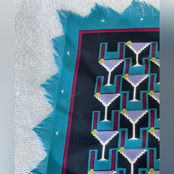 Tory Burch Martini Glass Art Deco Silk Neckerchief Square Scarf - 18” X 18” 💙🩵 - Picture 14 of 16
